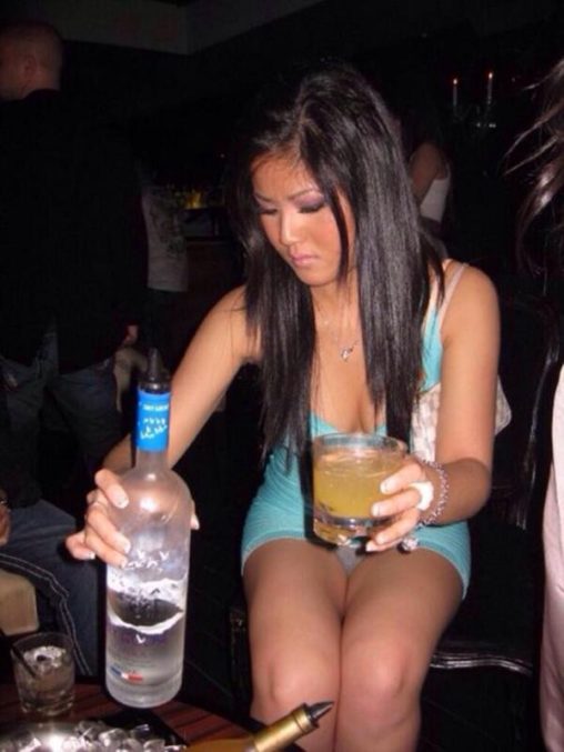 Hot Asian Girl with a Drink Upskirt