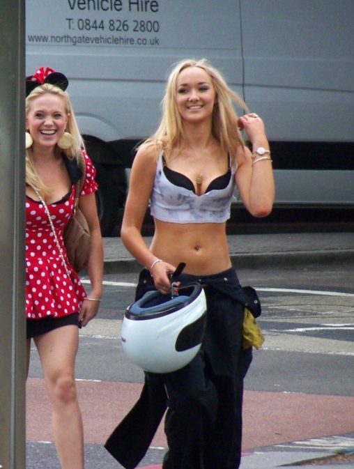 Hot Blonde Biker with Cleavage and Midriff