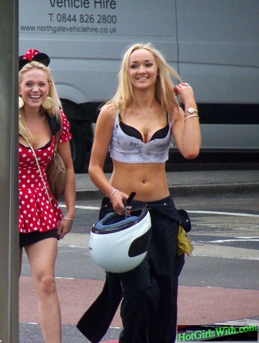 Hot Blonde Biker with Cleavage and Midriff