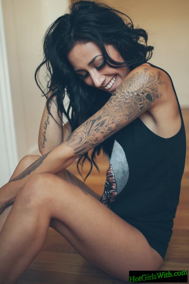 Hot Girl with Half Sleeve Tattoo